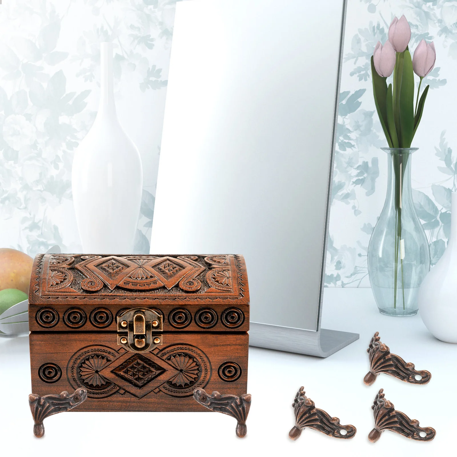 25 قطعة صندوق مجوهرات قدم حماة الزوايا صندوق خشبي مزخرف الساقين لتخزين علبة الهدايا الصدر اكسسوارات الأثاث #6