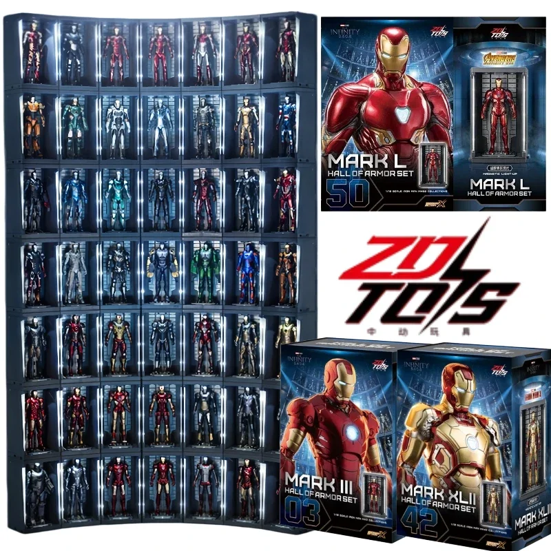 Zdtoy Iron Man 3 Hall of Armor Mk1 Mk2 Mk3 Mk4 Mk5 Mark LED Light 1/10 Scale Action Figure Display Hangar Model Toy Gift