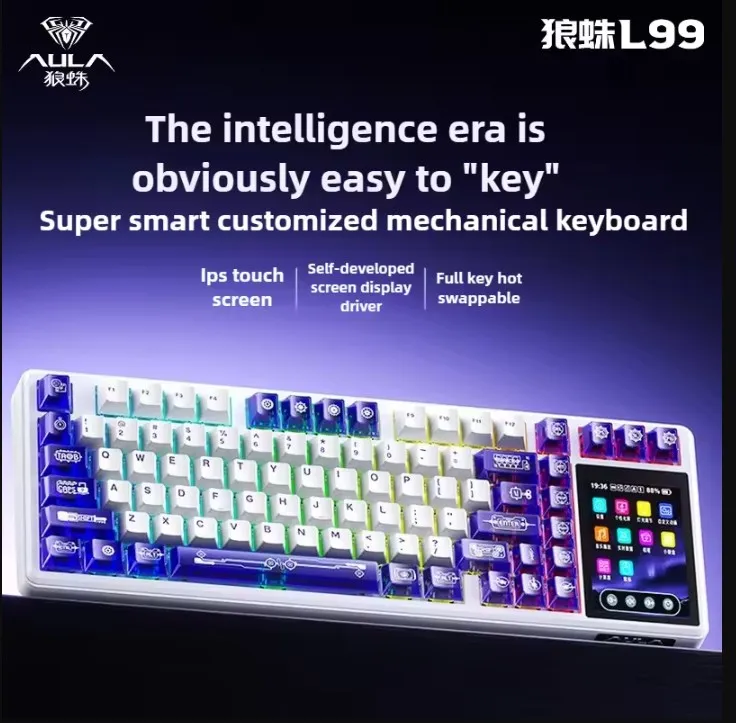 Nowa klawiatura mechaniczna AULA L99 z wyświetlaczem, trójtrybowym podświetleniem RGB, hot-swap, bezprzewodowa klawiatura gamingowa, personalizowana klawiatura PC, prezenty dla graczy e-sportowych