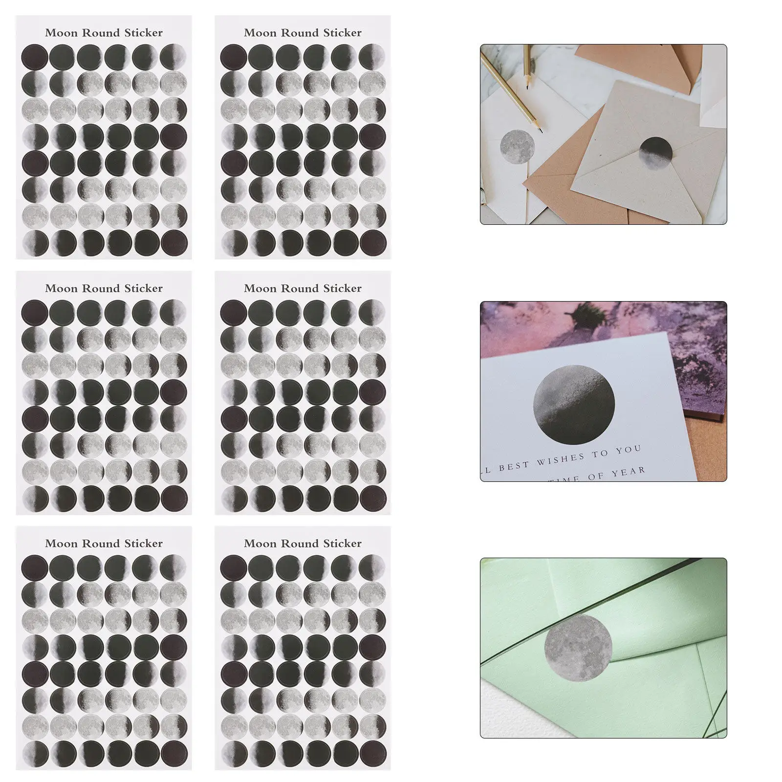 

50 Sheets Moon Decal Stickers Smooth Surface Adhesive Moon Phase Scrapbook Decals for DIY Craft Product Labels Business Sealing