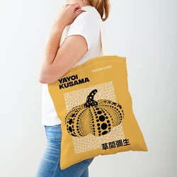 Japan Yayoi Kusama Dots Pumpkin Retro Lady Shopping Bags Nordic Shopper Bag Double Print WomenCanvas Tote  Supermarket Handbag