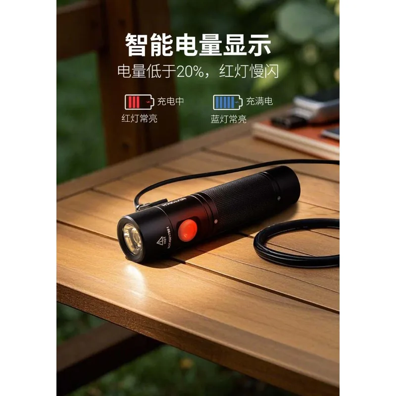 ED10 Mini Flashlight, Super Bright Long Throw Rechargeable Torch, Portable Outdoor & Home Daily Use LED Light