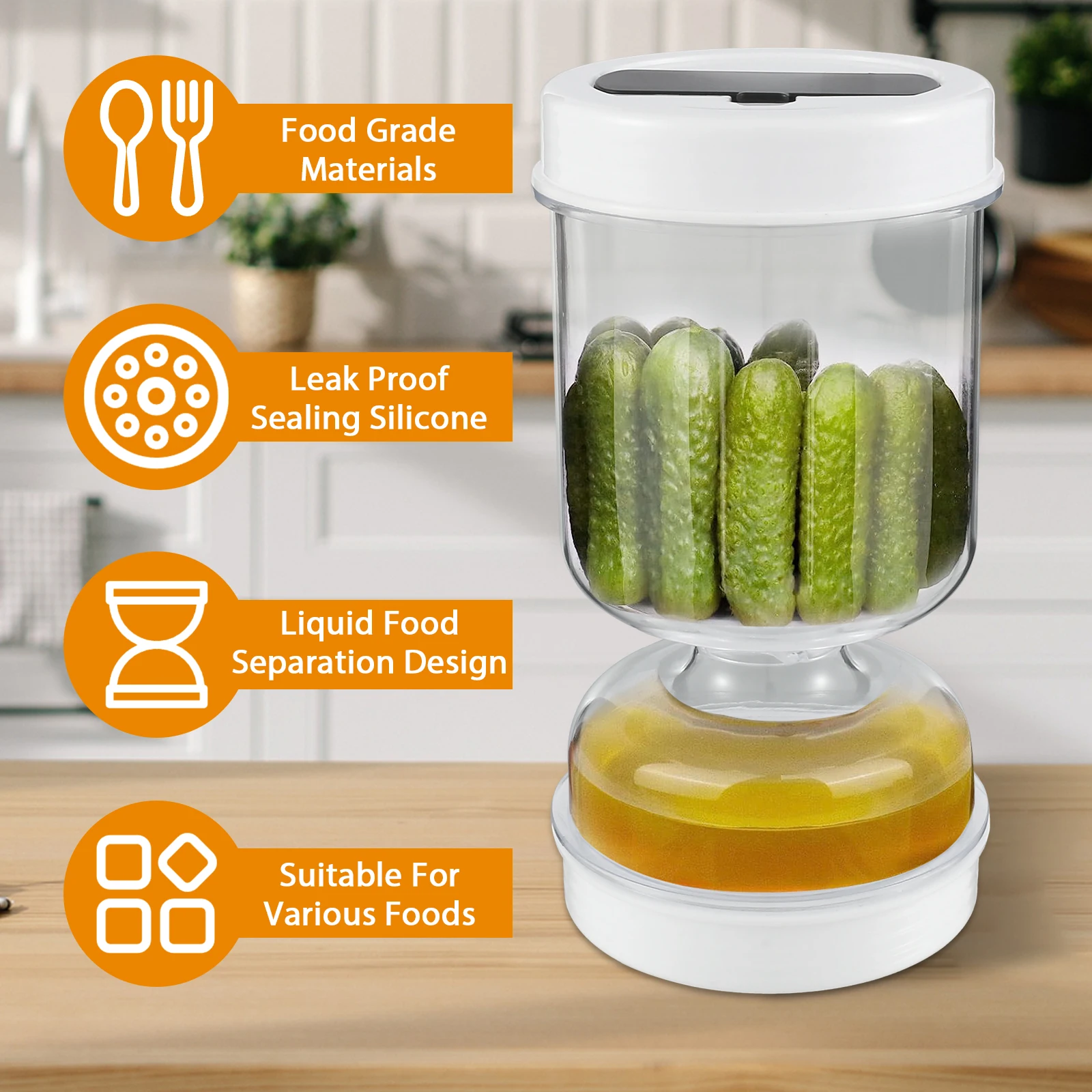 Pickles Jar Dry and Wet Dispenser Pickle Olives Hourglass Jar Leakproof Reusable for Food Storage Kitchen Foods Separator Tools