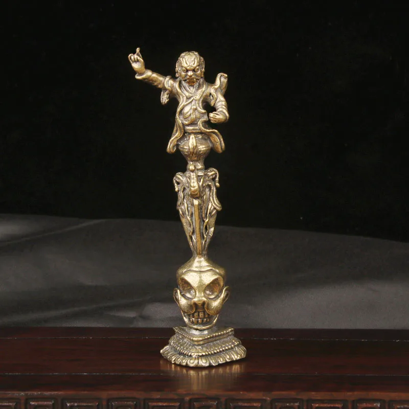 Vintage Collectible Ornaments - Brass Wrathful Guru Phurba Desktop Ornament