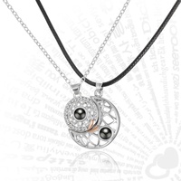 2Pcs/Set Magnet Attract Hollow Sun Moon Couple Necklace For Women Men 100 Languages I Love You Projection Paired Choker Jewelry