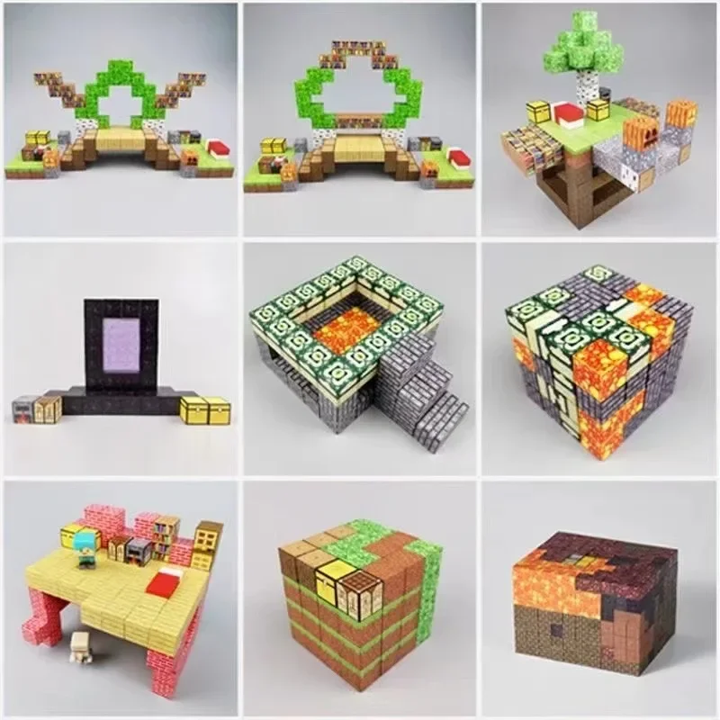 75 style my world building blocks mini-assembly diagram magnetic Minecraftinglys splicing mine magnet model building blocks toys