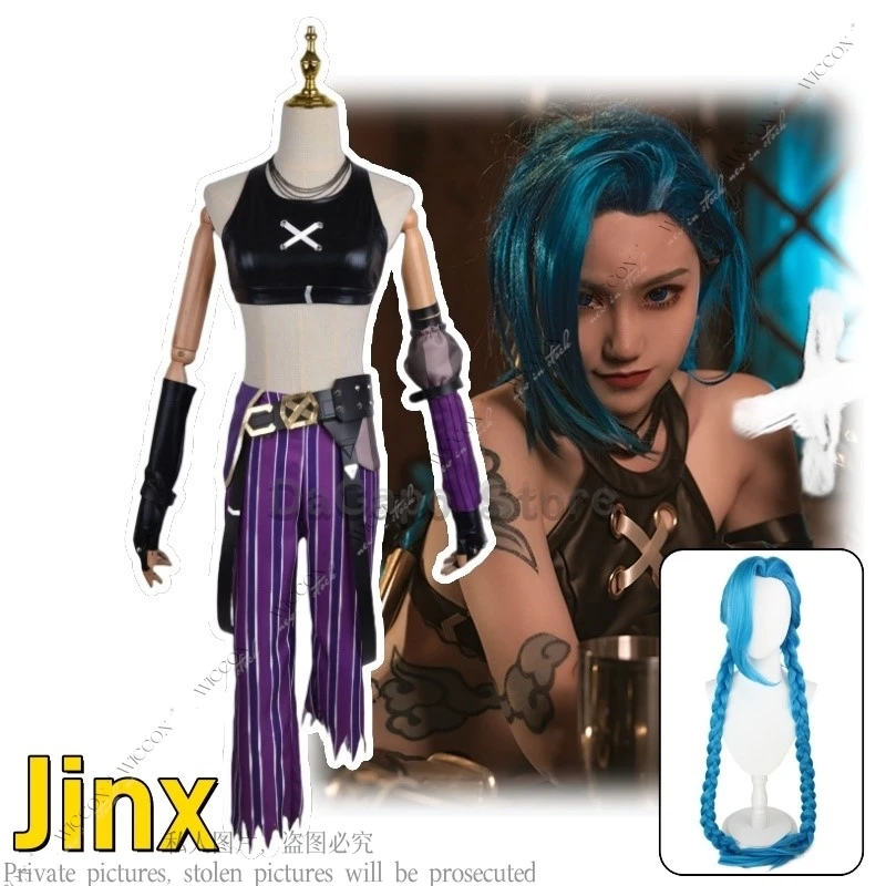 LOL Jinx Cosplay Loose Cannon Wig para Mulheres, Jogo de Anime, Roupa Sexy, Shooter Loli, Festa de Halloween, Fantasia de Carnaval