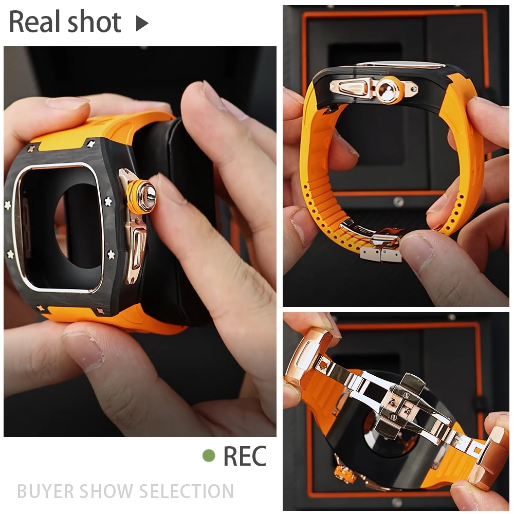 Press to Open, NEW For Apple Watch S11/10 46mm Carbon Fiber Case Luxury Modification Kit, Fashion Protection Fluororubber iWatch