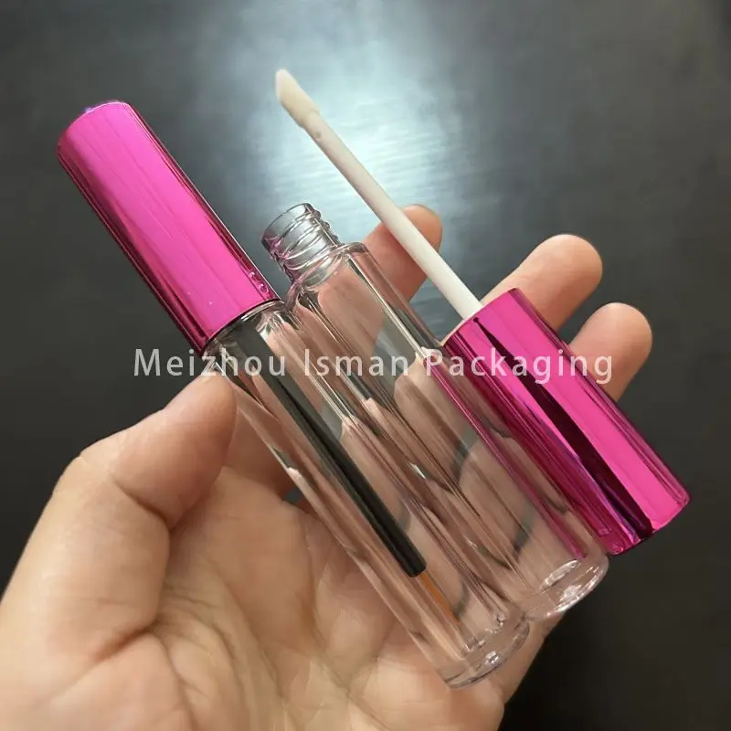 

50Pcs new high quality 3ml round metallic hot pink eyeliner tube lip gloss packaging eyelash container with brush