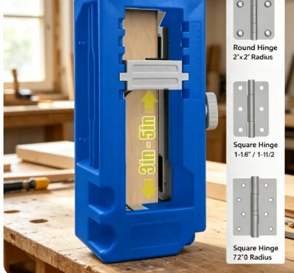 Cabinet installation tool, carpentry positioning jig, adjustable hinge routing template for door mounting