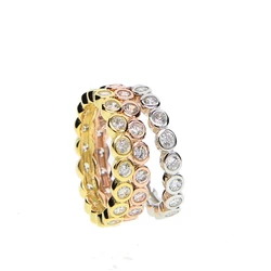 Classic new arrive bezel setting circle women jewelry three colors 925 sterling silver wedding band eternity stack finger ring