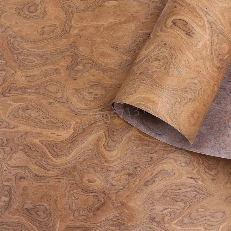 Reconstituted Engineered Wood Veneer with Swirling Burl Grain,E.V.,Fleece Backing,60x250cm,1pc,for Furniture & Home Decor, Brown