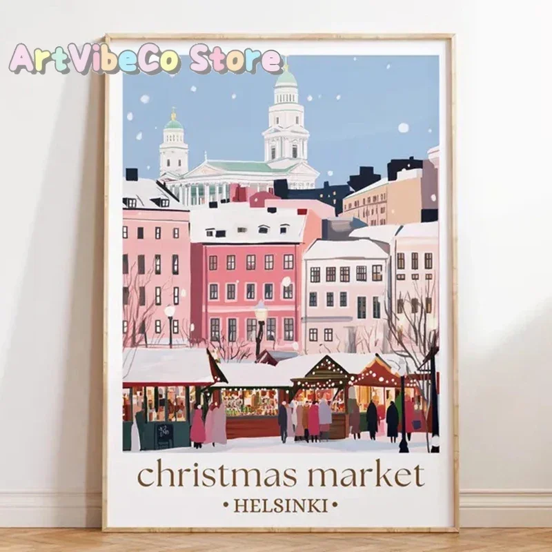 Helsinki Christmas Market Print, Finland Winter Poster, Holiday Decor, European Festive Wall Art