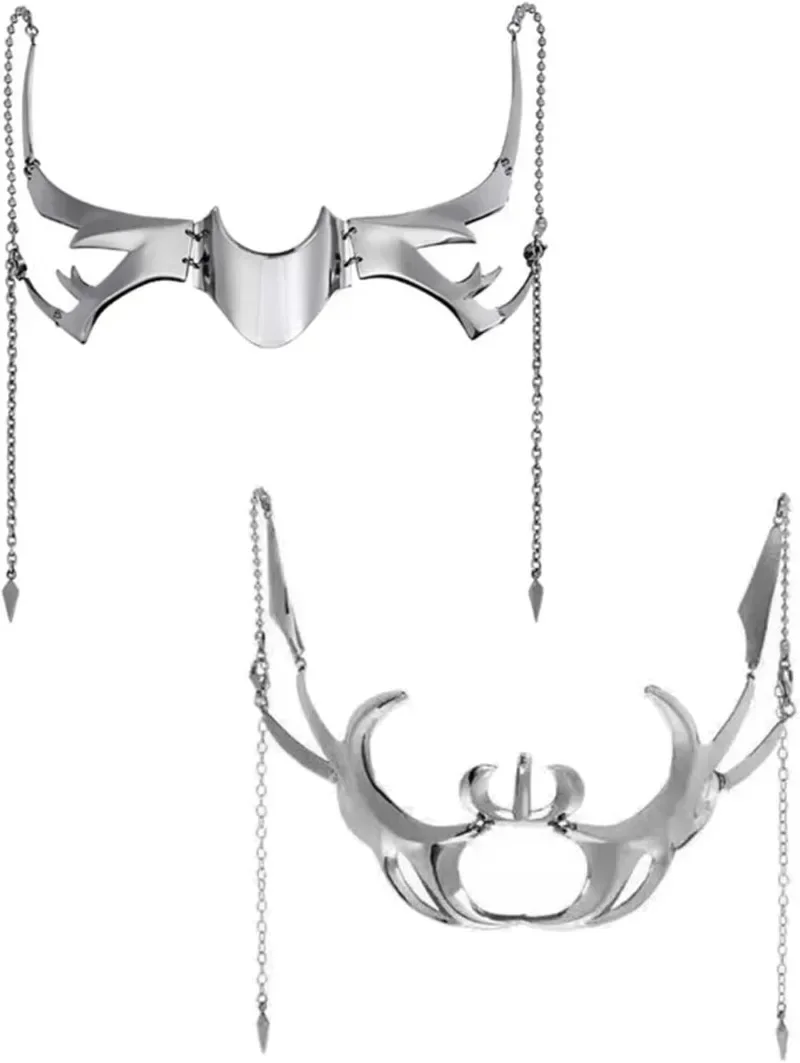 金属コスプレマスクユニセックス不規則なジュエリーフェイスチェーンシルバー鋼サイバーパンク衣装女性男性音楽祭アクセサリー