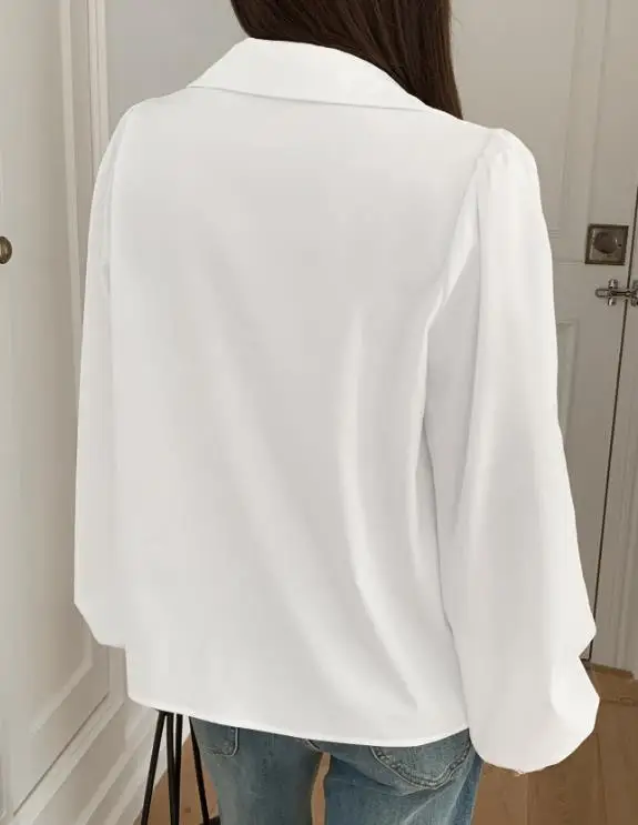 

Осенне-зимняя белая пышная рубашка на пуговицах с длинными рукавами для женщин, модная рубашка свободного покроя
