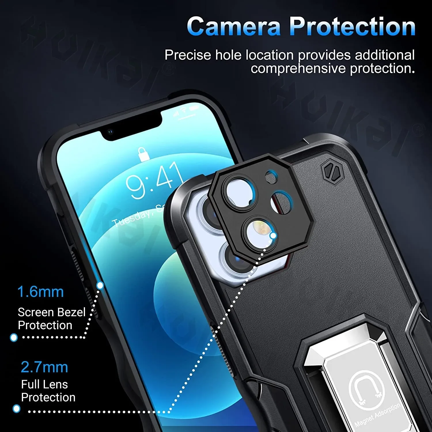 Case For iPhone 16 Pro Max 16 Plus 15 Pro 15 14 13 12 11 Shockproof Camera Protective Kickstand Holder Built-in Magnetic Covers