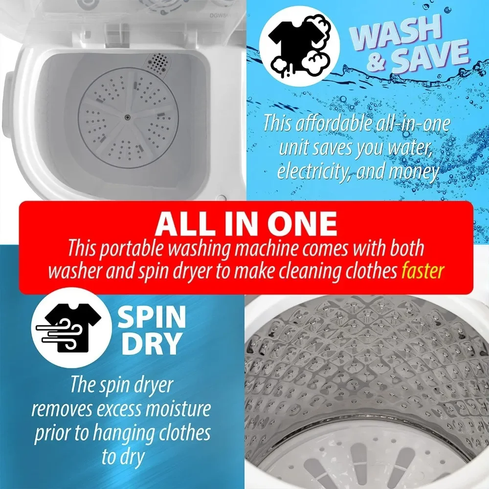 Compact Washing Machine with Twin Tub for Wash and Spin Dry, Portable, Built-in Gravity Drainage System, Agitation Wash Cycles