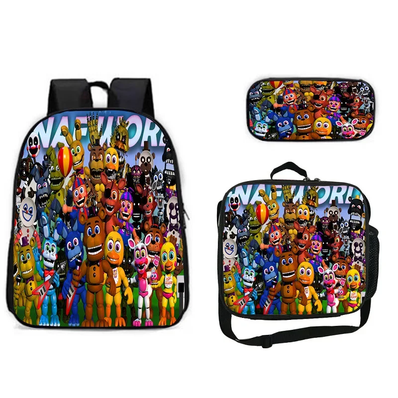 Five Night Freddy Bear Schoolbag Backpack Lunch Bag Pencil Case Set Gift for Kids Students