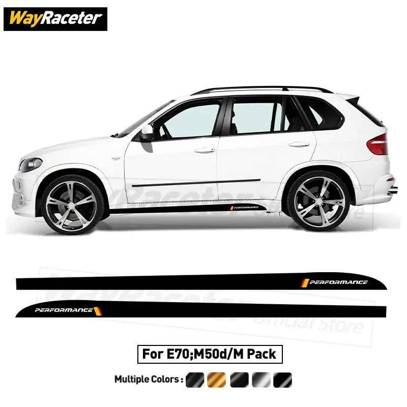 2 Stuks M Prestaties Decal Carbon Fiber Vinyl Deur Side Streep Rok Sticker Voor Bmw X5 E70 M50d Sport Pack 2007-2013 Accessoires