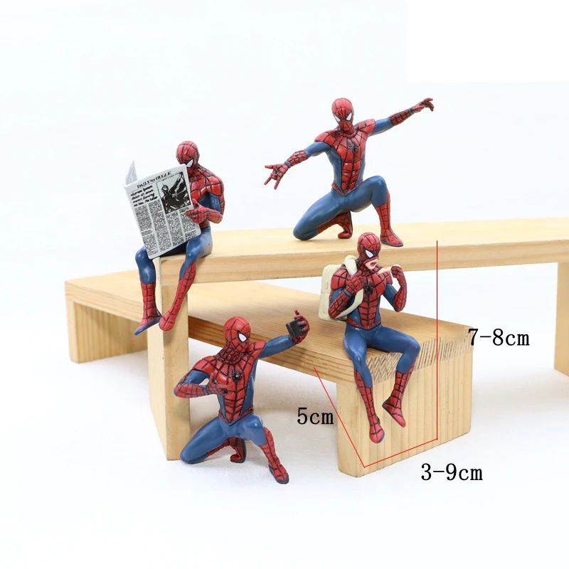 Figuras de acción de superhéroe de Los Vengadores de Marvel, 7-8cm, accesorio de Spider Man, modelo de serie, accesorios de coche, juguetes para niños, regalos, 4 Uds.