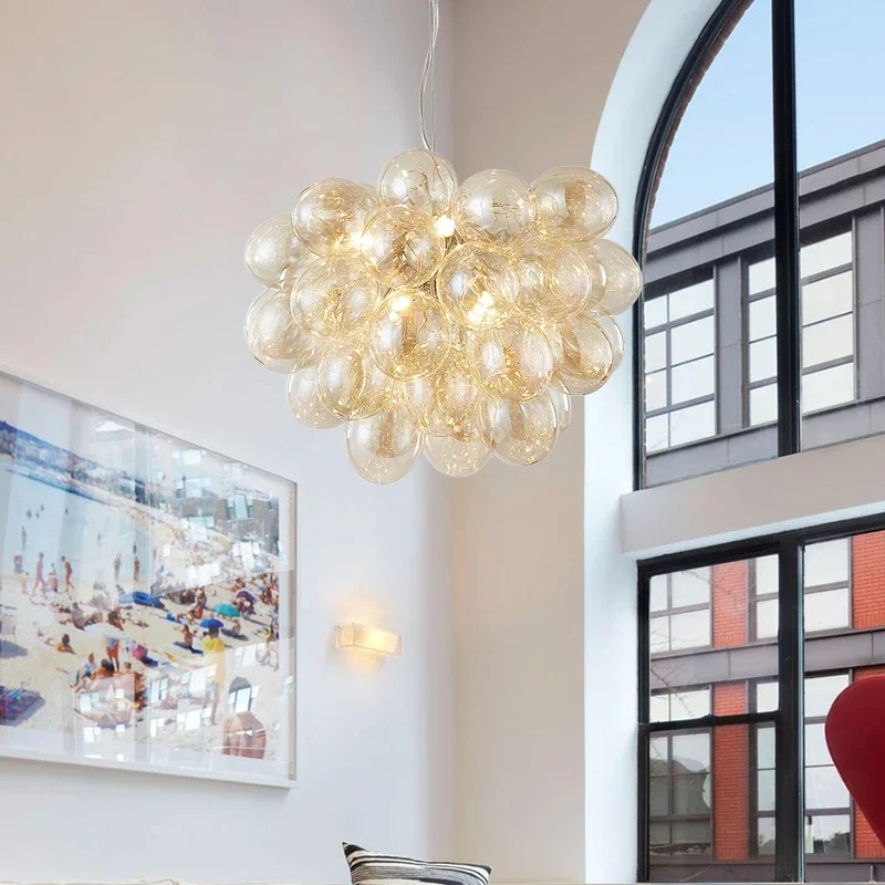 Modern Glass Ball Chandelier Creative Color Balloon Hanging Lamps for Ceiling Dining Living Room Pendant Light Decor Lighting