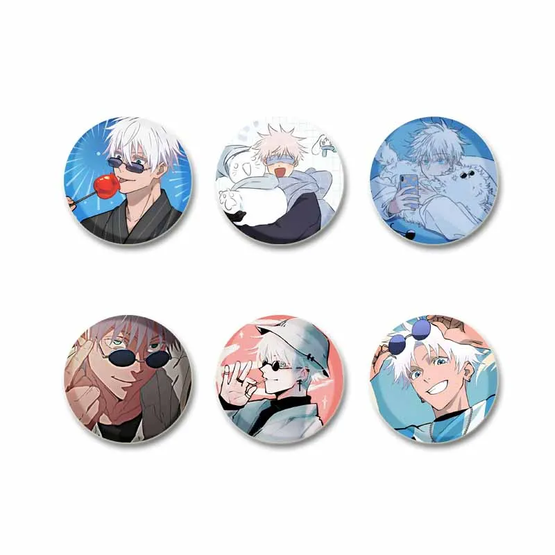 Manga Character Satoru Gojo Enamel Pins Tinplate Round Anime Brooch on Backpack Cartoon Cosplay Badges Accessories Jewelry Gift