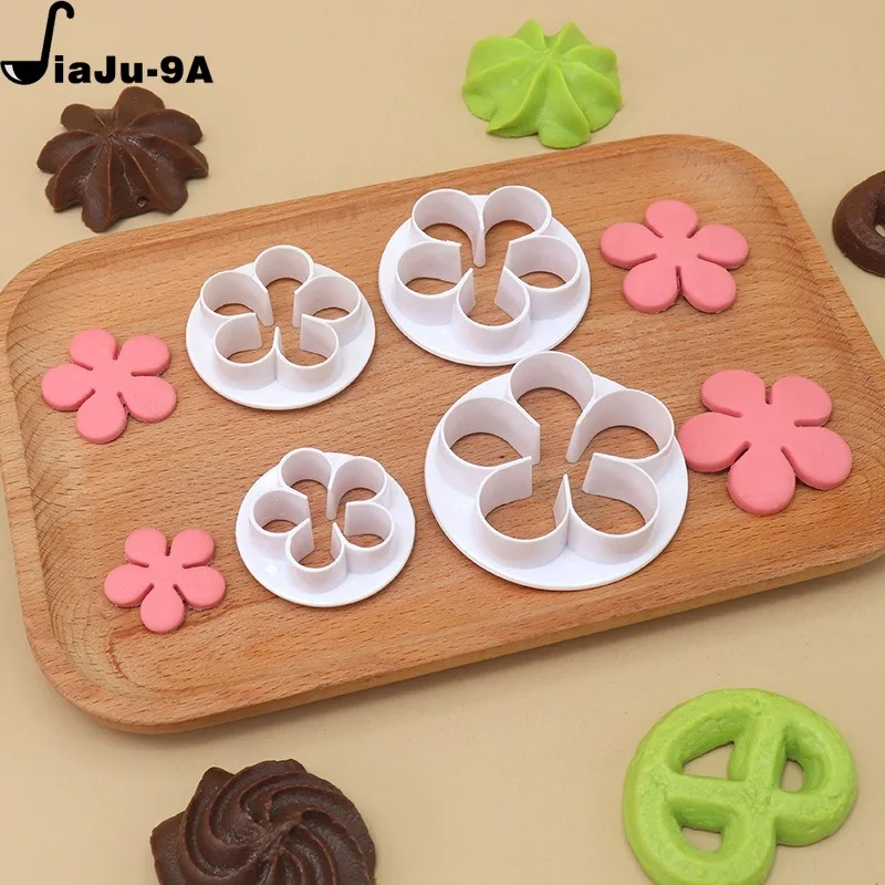 4Pcs Rose Flower Fondant Cake Decorating Mould Plum Blossom Dessert Cookies Cutter Mold Gum Paste Pastry Tools Baking Supplies