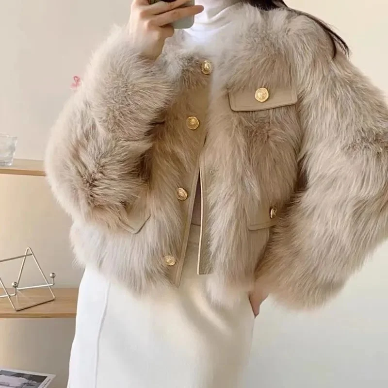 Fashion Pink Rich And Rich High Sense Little Furry Mink Fur Coat Warm Ladies Coat Autumn And Winter New Temperament Jacket