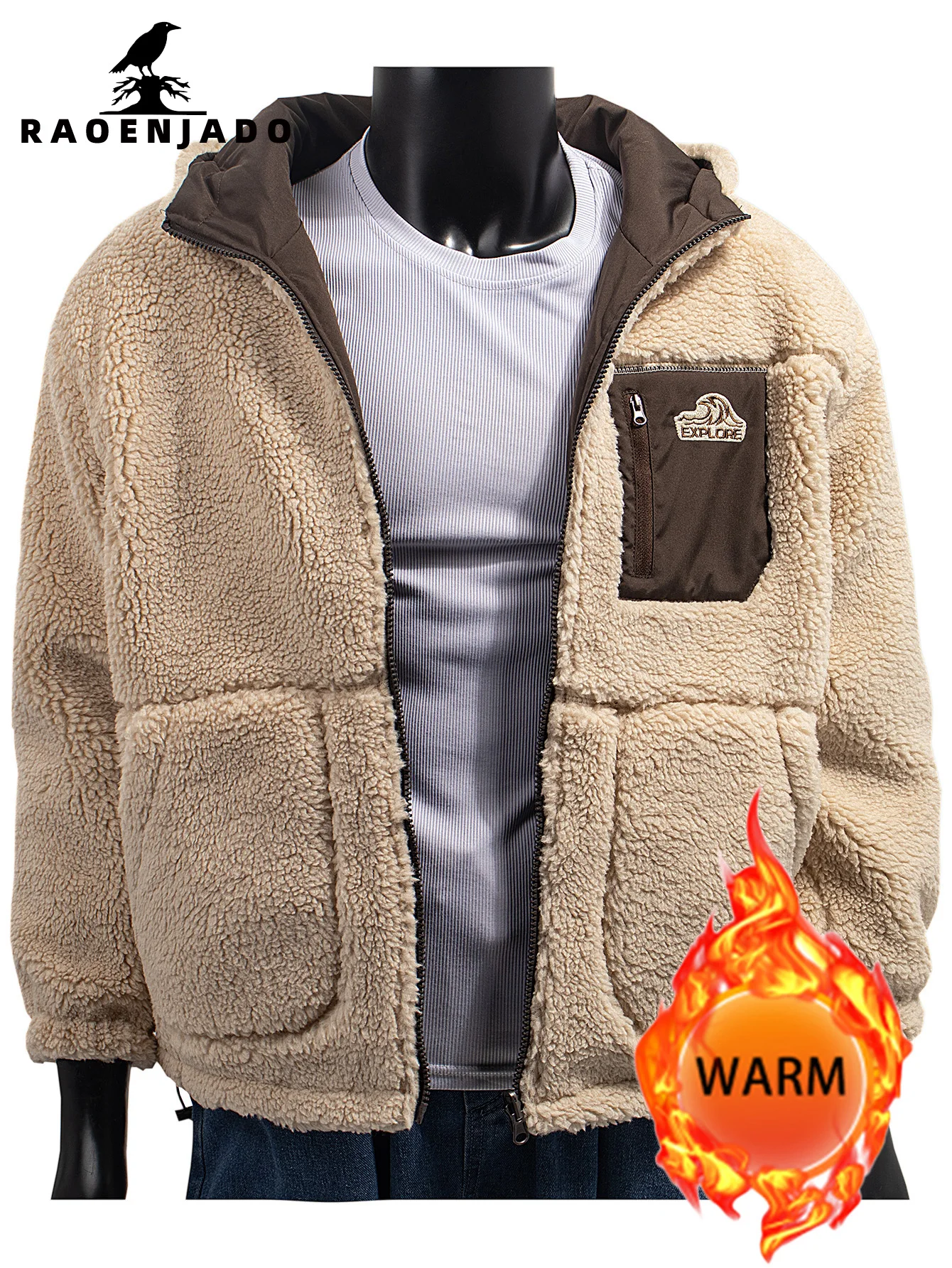 

Men's Hooded Fleece Zip Up Jacket Warm Autumn & Winter Coat Loose Casual Daily Trendy Fashion Reversible Outerwear Men Clothing