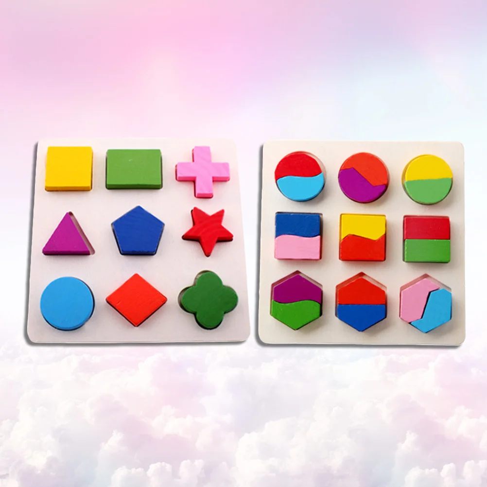 2 Stücke Pädagogisches Puzzle Geometrische Form Platte Erkenntnis Bord Bunte Holz Frühes Lernen Werkzeug für Kinder