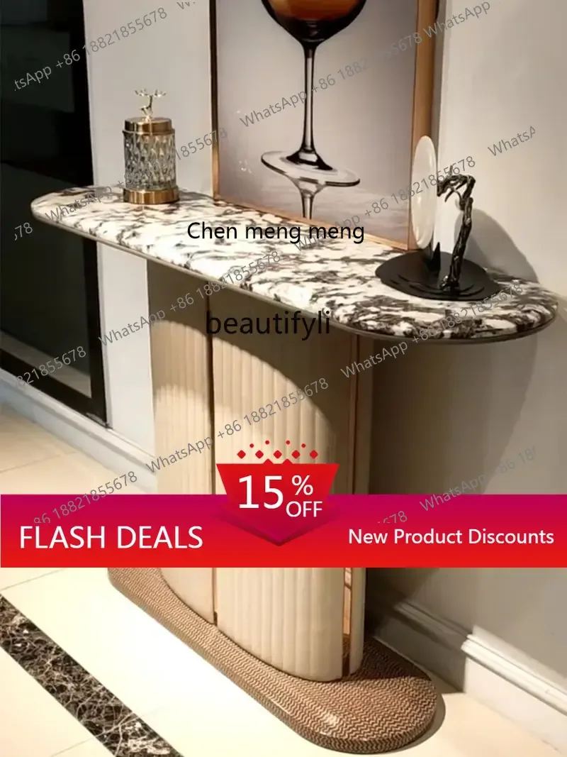 

Italian Light Luxury Console Hotel Lobby Corridor Marble Side View Luxury Stone Console Tables