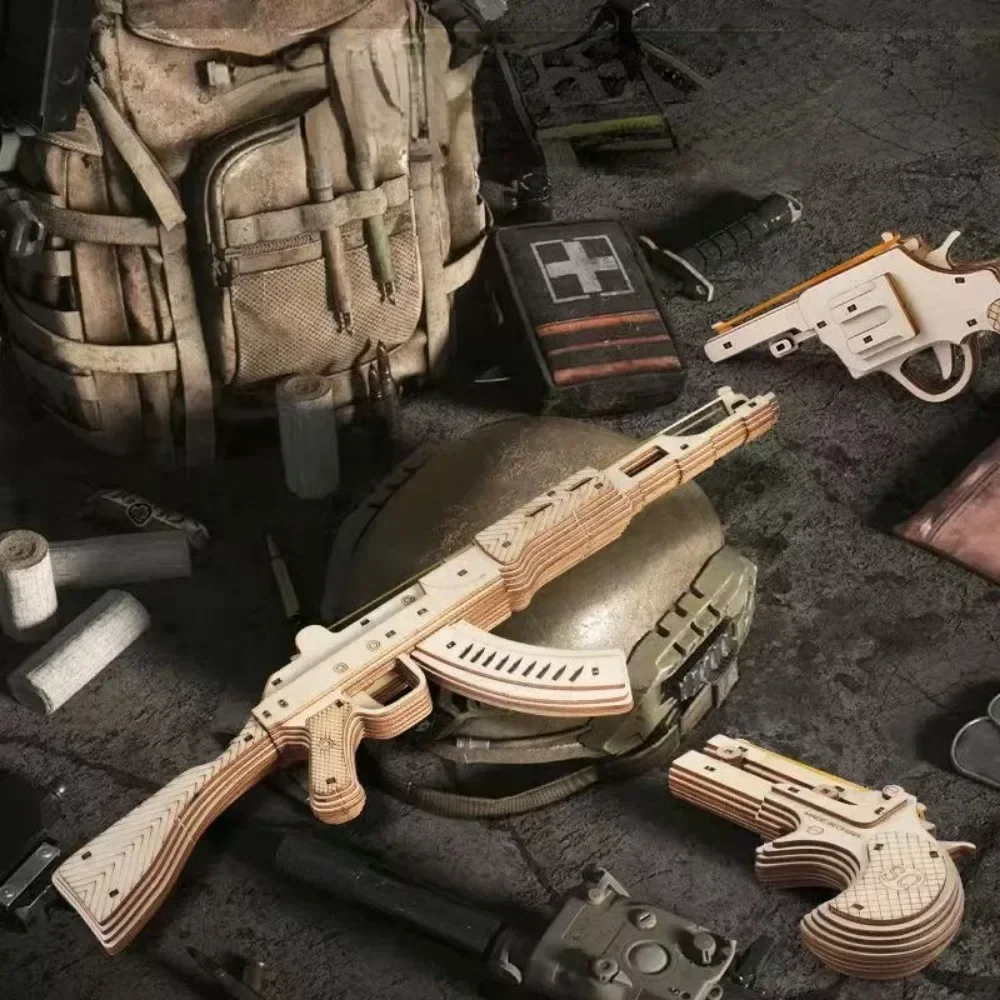 輪ゴム銃 3D 木製ビルディングブロック機械式 AK47 モデルキット組立ビルディングパズルのおもちゃ子供の誕生日プレゼント