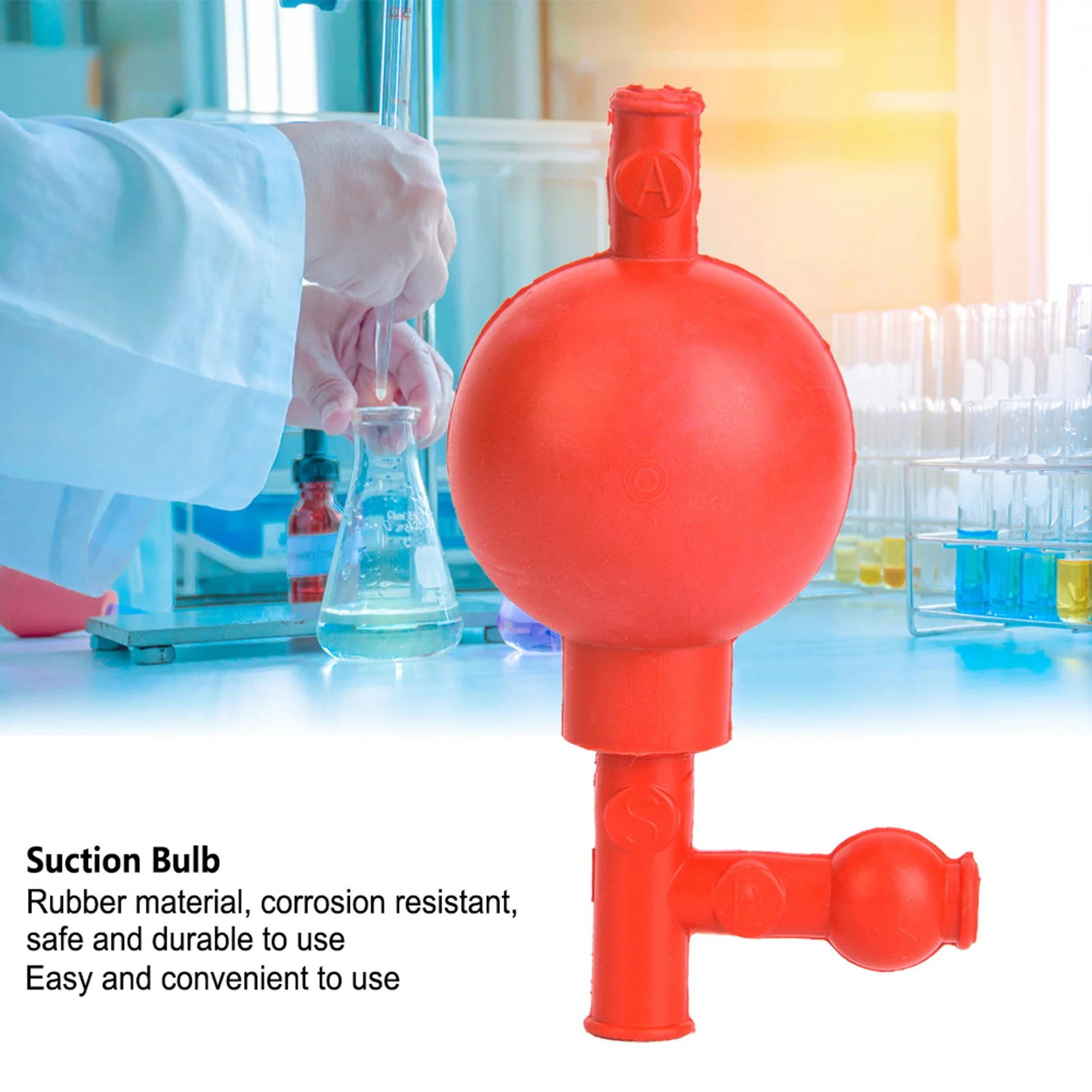 Rubber Suction Bulb Safe Quantitative Pipette Ball with 3 Openings Red Pipette Filler Suction Bulb Quantitative Suction Bulb