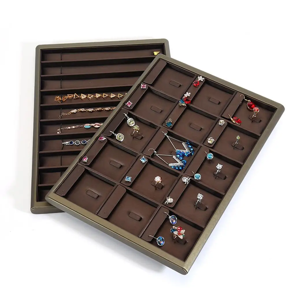 

Fashion Portable PU Leather Ring Jewelry Display Organizer Box Tray Holder Earring Jewelry Storage Case Showcase Coffee Color