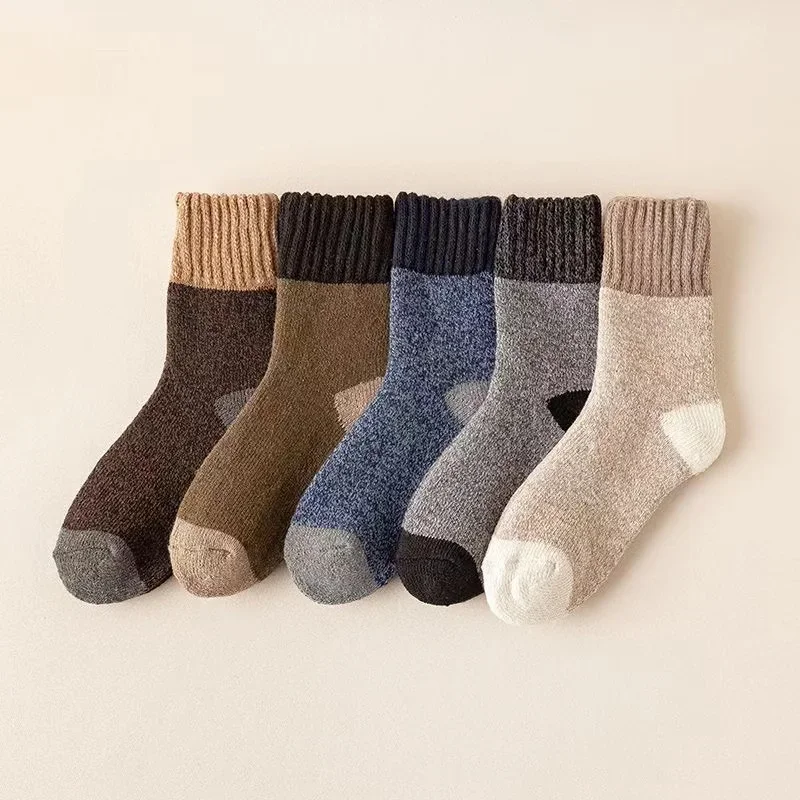 5Pairs/Lot Winter Warm Men\'s Woman Socks Super Thick Wool Solid Socks Merino Wool Keep Warm Cold Resistant Snow Socks EU38-46