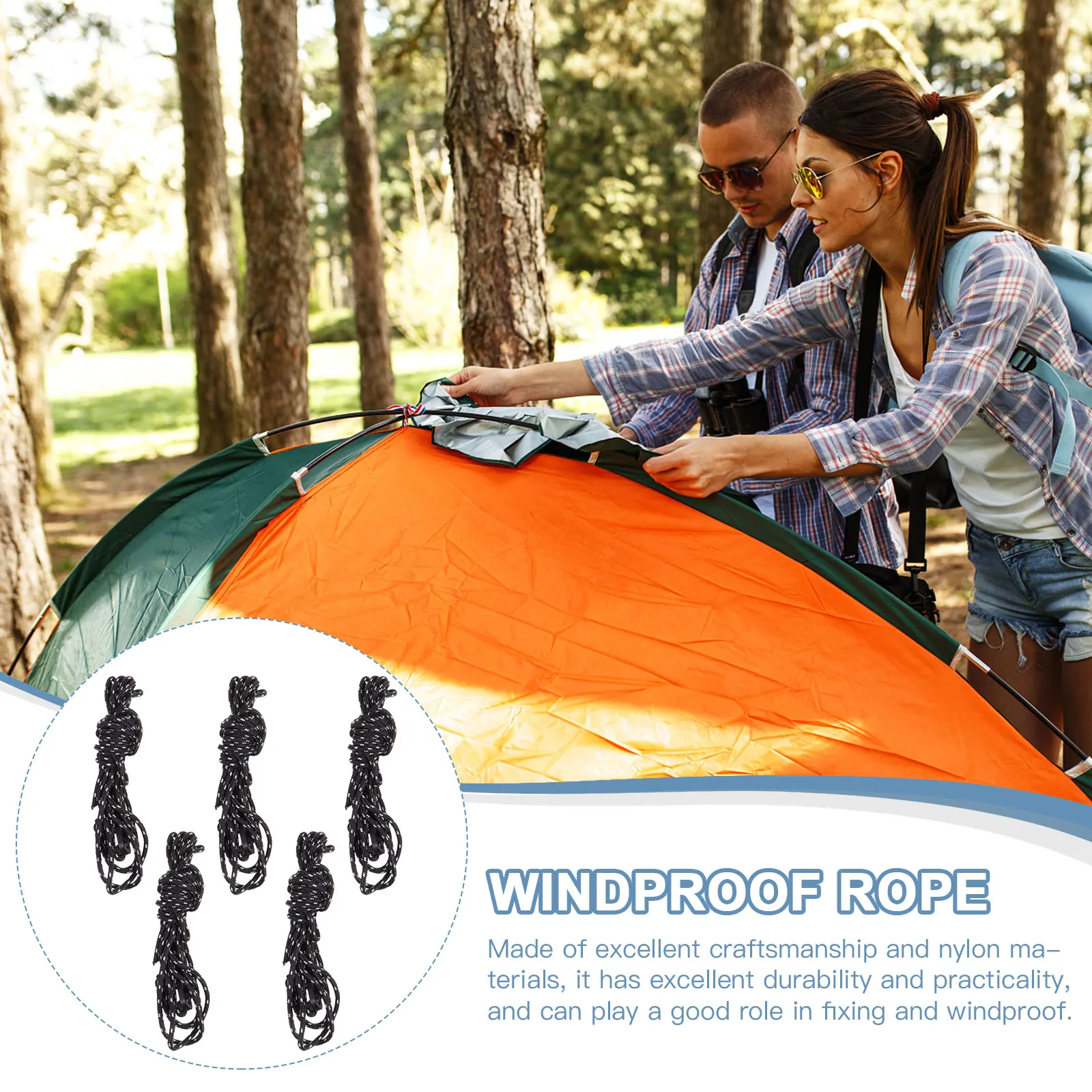 

5pcs Windproof Ground Rope Durable Nylon Camping Tent Accessories Strong Outdoor Fastening Straps for Tarp Canopy