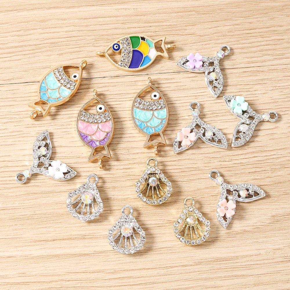 Tusember 10 Stück Exquisite Ozean-Strand-Kristall-Muschel-Meerjungfrauen-Anhänger für DIY-Schmuckherstellung, Armband, Halskette, Ohrringe – Detail 4