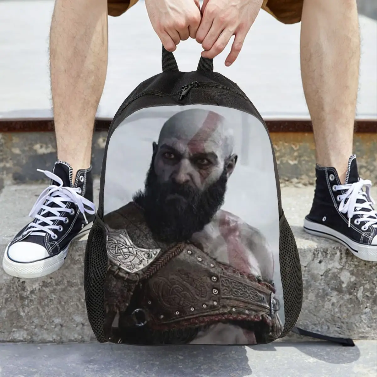 Skull Kratos God Of War กระเป๋าเป้สะพายหลังนักเรียนโรงเรียนกระเป๋าเดินป่า Daypack สําหรับชายหญิงแฟชั่น Bookbag ไหล่กระเป๋า