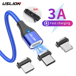 USLION 3 in 1 Magnetic Cable With Plug Storage Box Quick Charge USB Type C Wire Magnet Fast Charging Cable Mciro USB Charge Cord