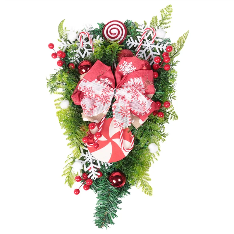 

A96I-Christmas Candy Cane Wreath For Front Door Christmas Stairway Decorations Christmas Wreath For Indoor Decor 12X24 Inch