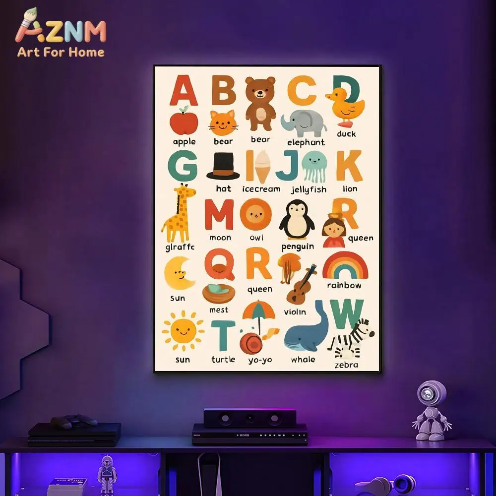 AZNM Kids Educational Canvas Wall Art Prints Solar System Alphabet Colors Months Vehicles Nursery Learning Decor Poster view 5