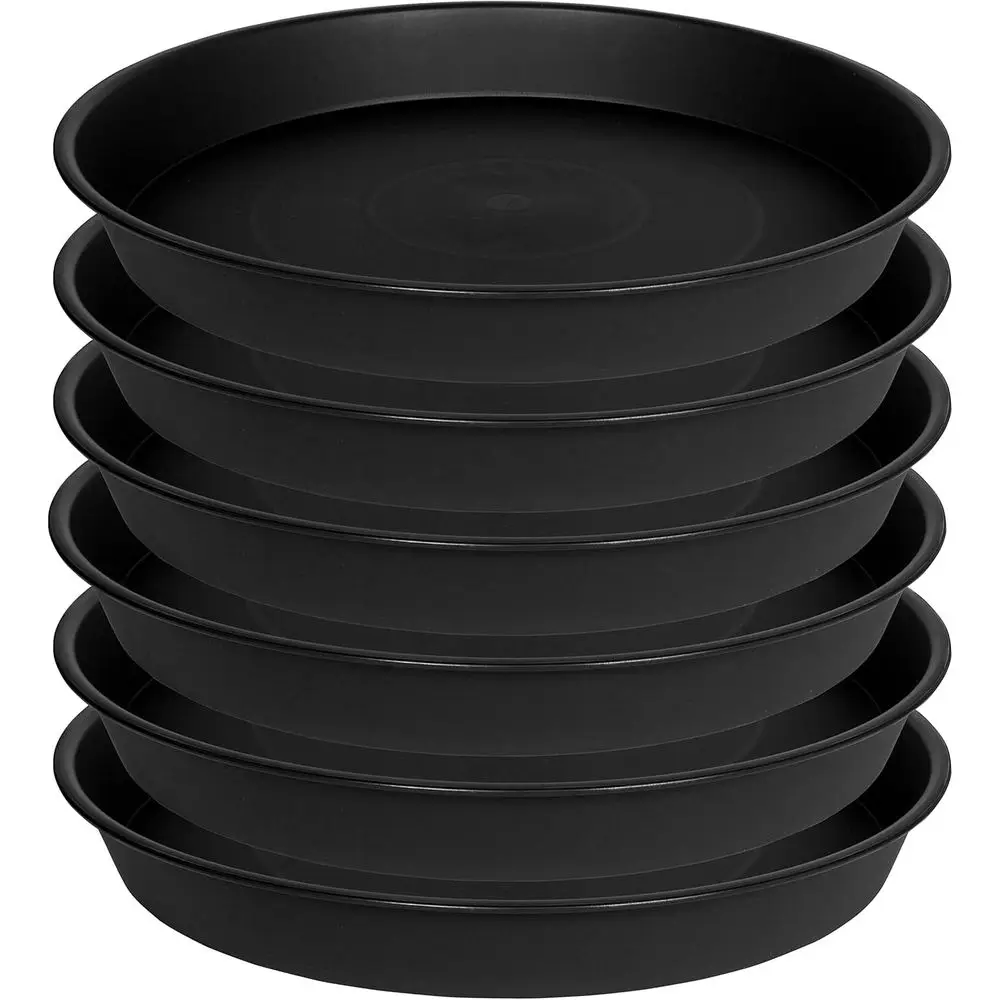 6 Pack 6 Plant Saucer Tray, 4-19 Plant Saucers, Heavy-Duty Plastic, Ideal for Indoor & Outdoor Use, Black