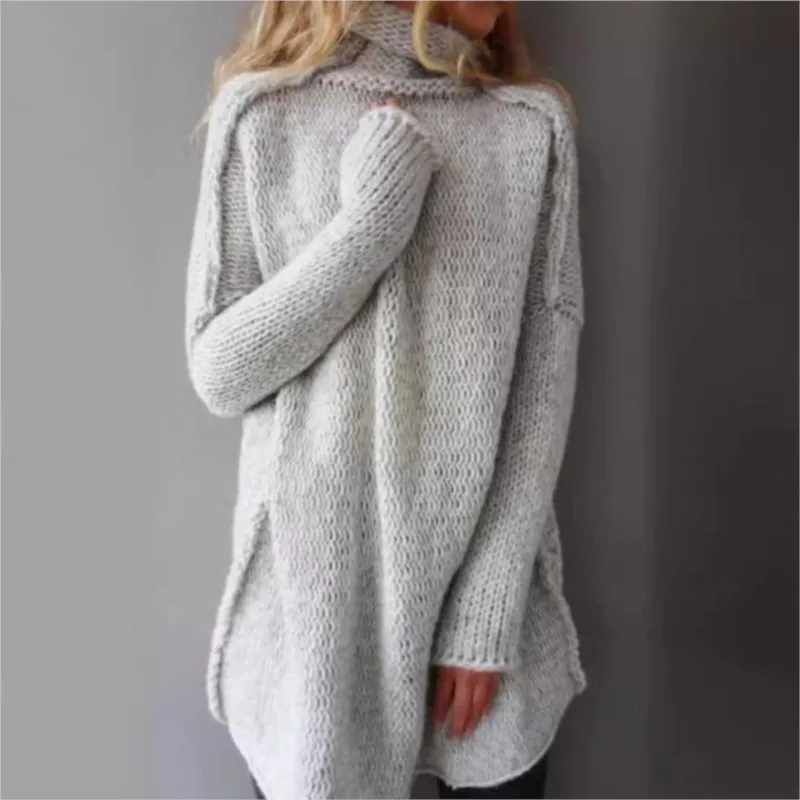 2025 Damen Herbst Winter Mode Pullover mit Stehkragen Langarm Einfarbiger Pullover Lässiger Oversize Plus Size Eleganter Pullover