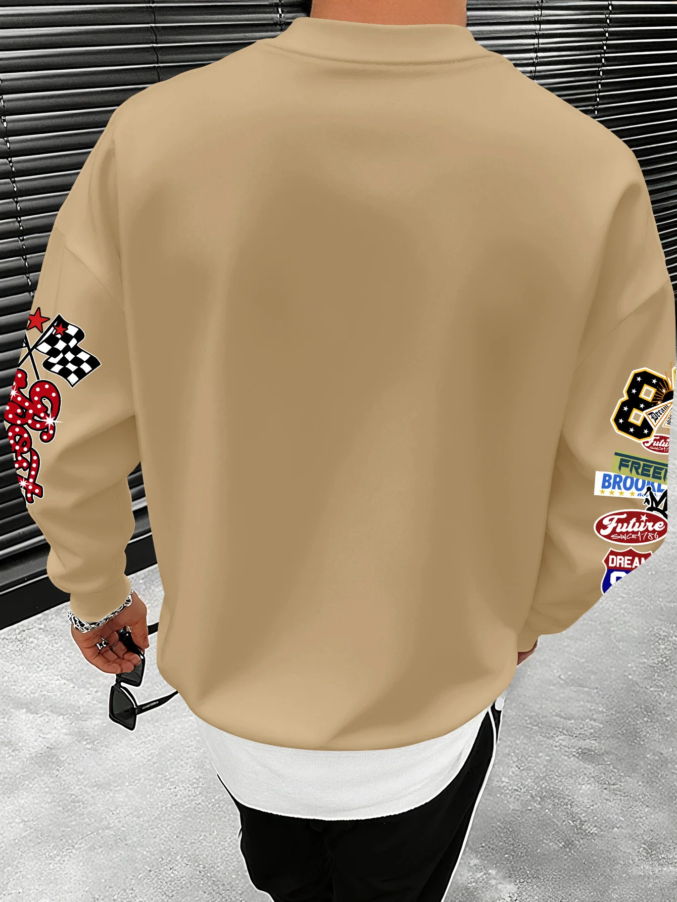 Modisches Sweatshirt für Damen und Herren, Boston-Graffiti-Collage-Print, amerikanischer Retro-Racing-Street-Style, Oversized, S-XXL – Detail 3