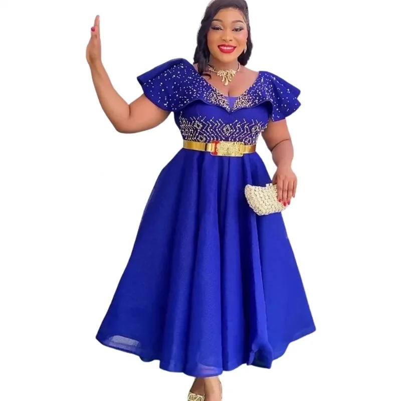 

2024 New African Wedding Party Plus Size Dresses For Women Dashiki Ankara Evening Gown Elegant Turkey Outfit Robe Africa Clothes