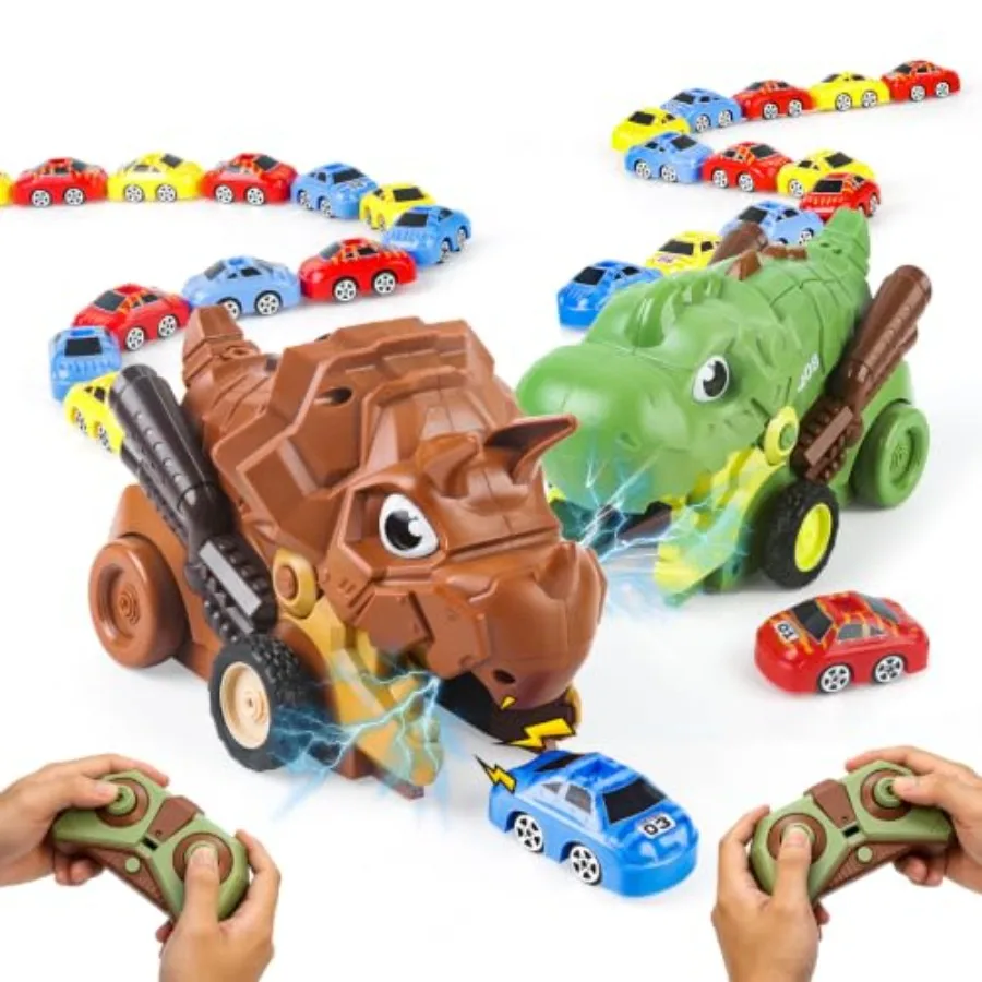 Dinosaur Monster Truck Rc Car For 3-5 Years Abs Plastic Red With Magnetic Splicing, Fun Music And Led Lights
