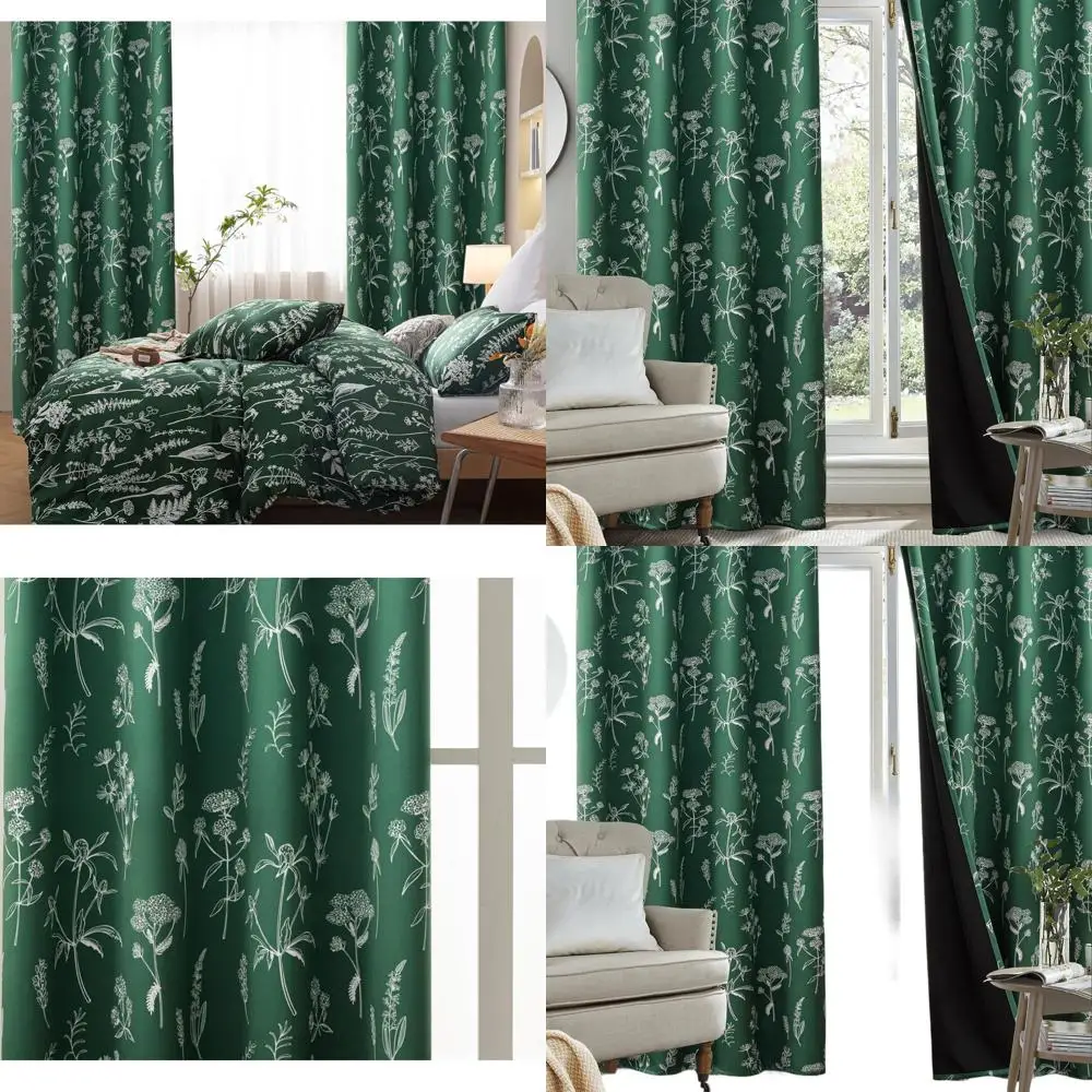 

Elegant Blackout Floral Curtains, 100% Light Blocking, Thermal Insulated, Grommet Top, 52x108