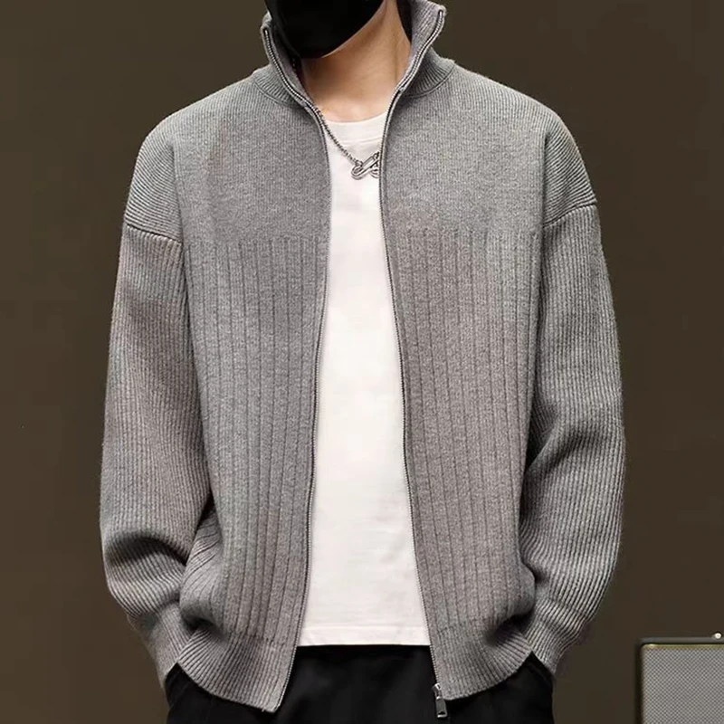 

Autumn Winter Men's Zipper High Collar Cardigan Sweater Knitwear Coats Solid Color Fashion Loose Casual Thick Cardigan Sweater