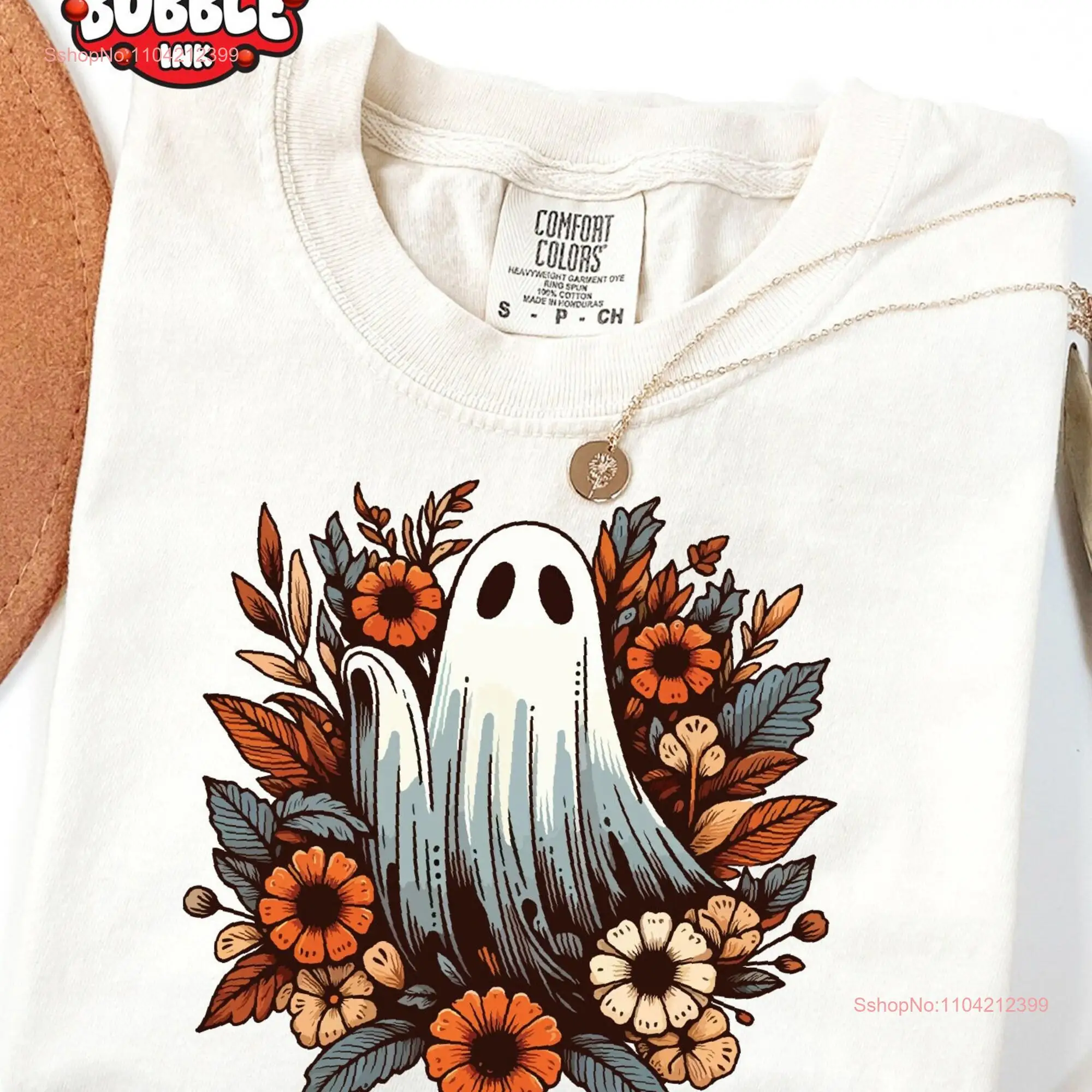 Comfort Colors Floral GhosT T Shirt Flower Halloween Womens Cute Fall Spooky Season long or short sleeves