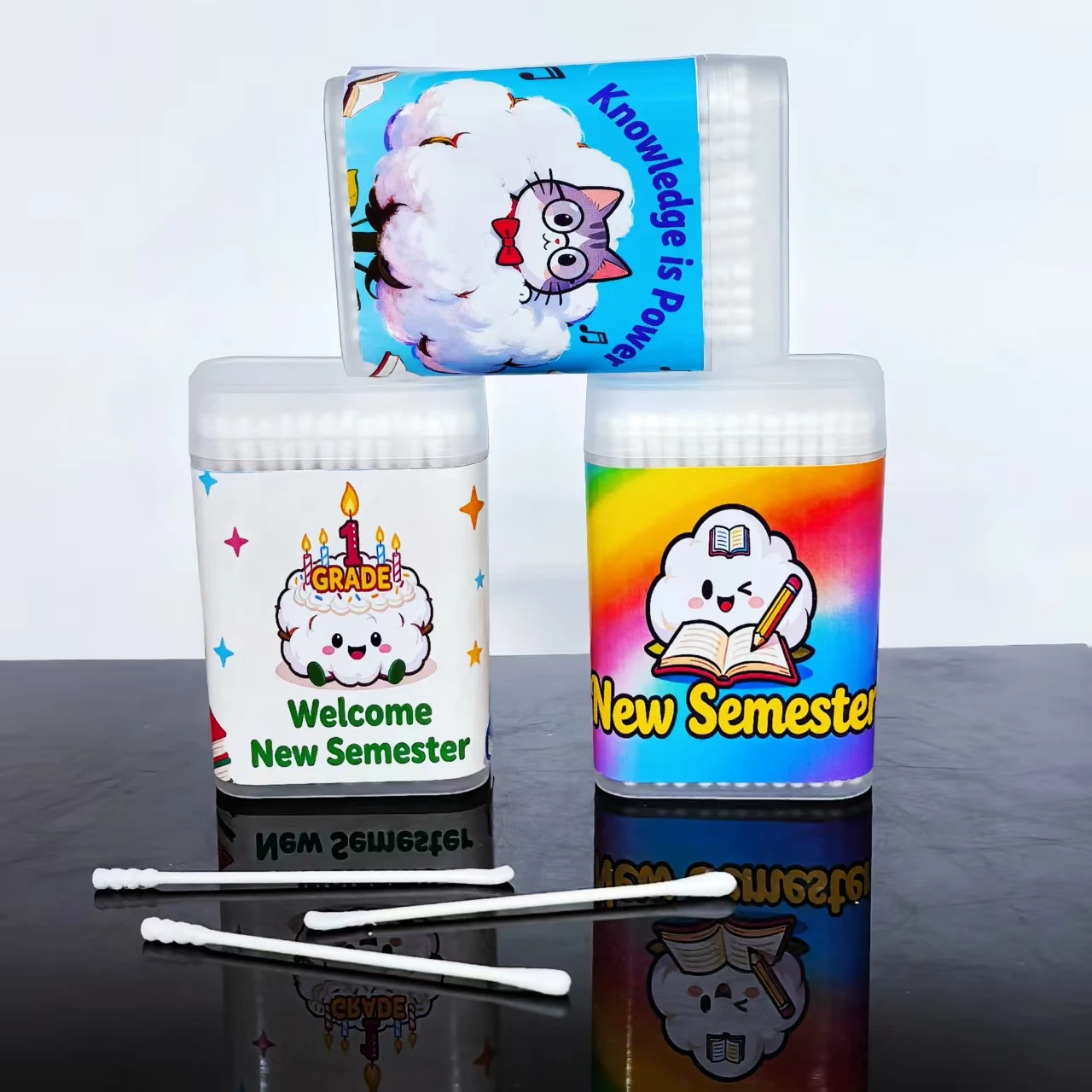 300개입 개학 시즌 면봉, 얇은 종이 스틱 양면 면봉, 개학 선물 면봉